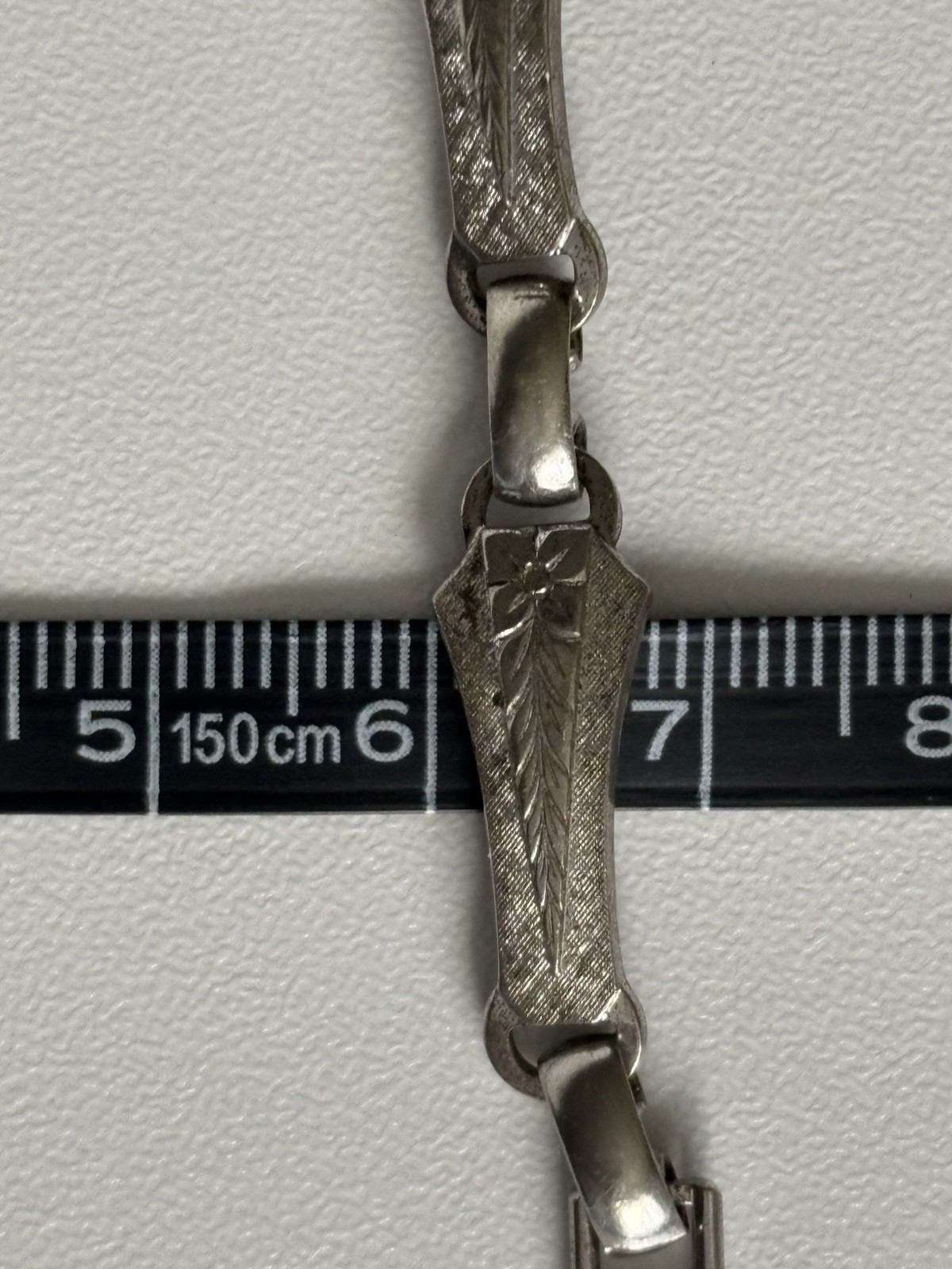 LA MODE Sterling Silver ID Bracelet 7” Floral Vintage Etched SHAROIN 13.58 Grams