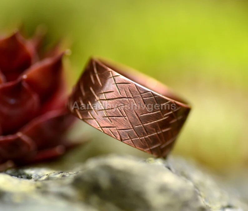 Wide band ring, Antiqued copper, Textured band Unisex Ring Gift For Men’s