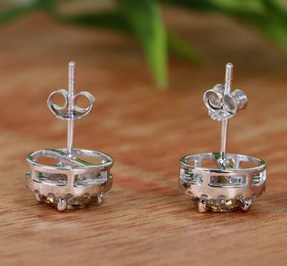 Rare 4.00 Ct Certified Champagne Diamond Stud Earrings with Accents, 925 Silver