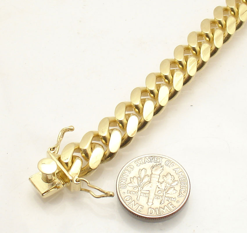 7″ Solid Italian Miami Cuban Bracelet Double Lock 14K Yellow Gold Plated Silver