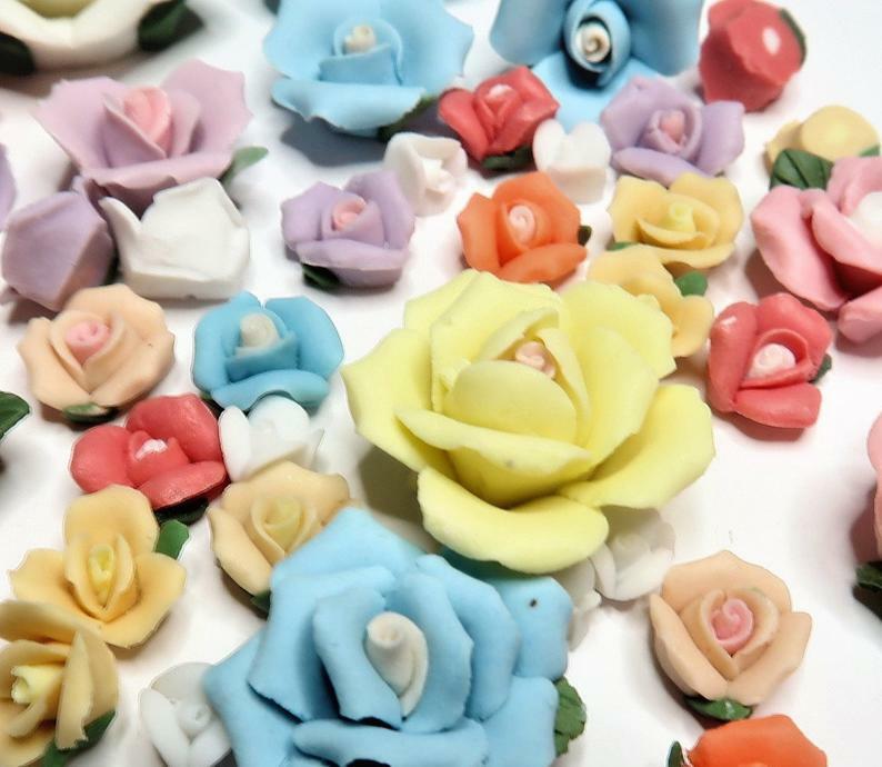 Porcelain Flowers Lot Mix Color Size Flatback DIY 8-26 mm 30 pcs Capodimont​e