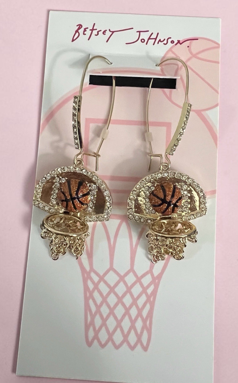 Betsey Johnson Earrings Nothing But Net Basketballs Gold Tone Chains Hooks NWT