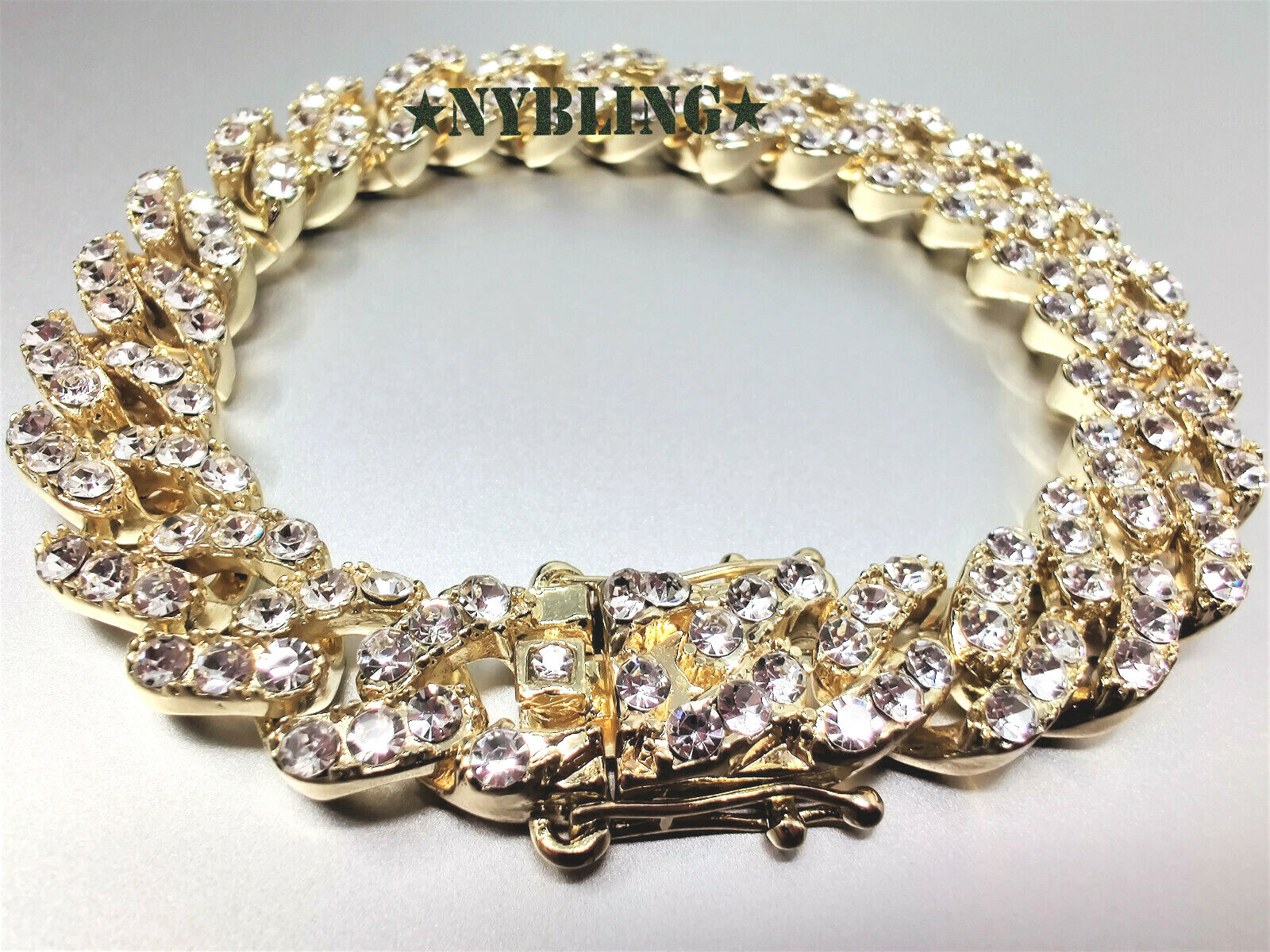 Miami Cuban Bracelet w CZ stones Men Hip Hop Gold Plated CZ Jewelry 7.5″ to 9.5″