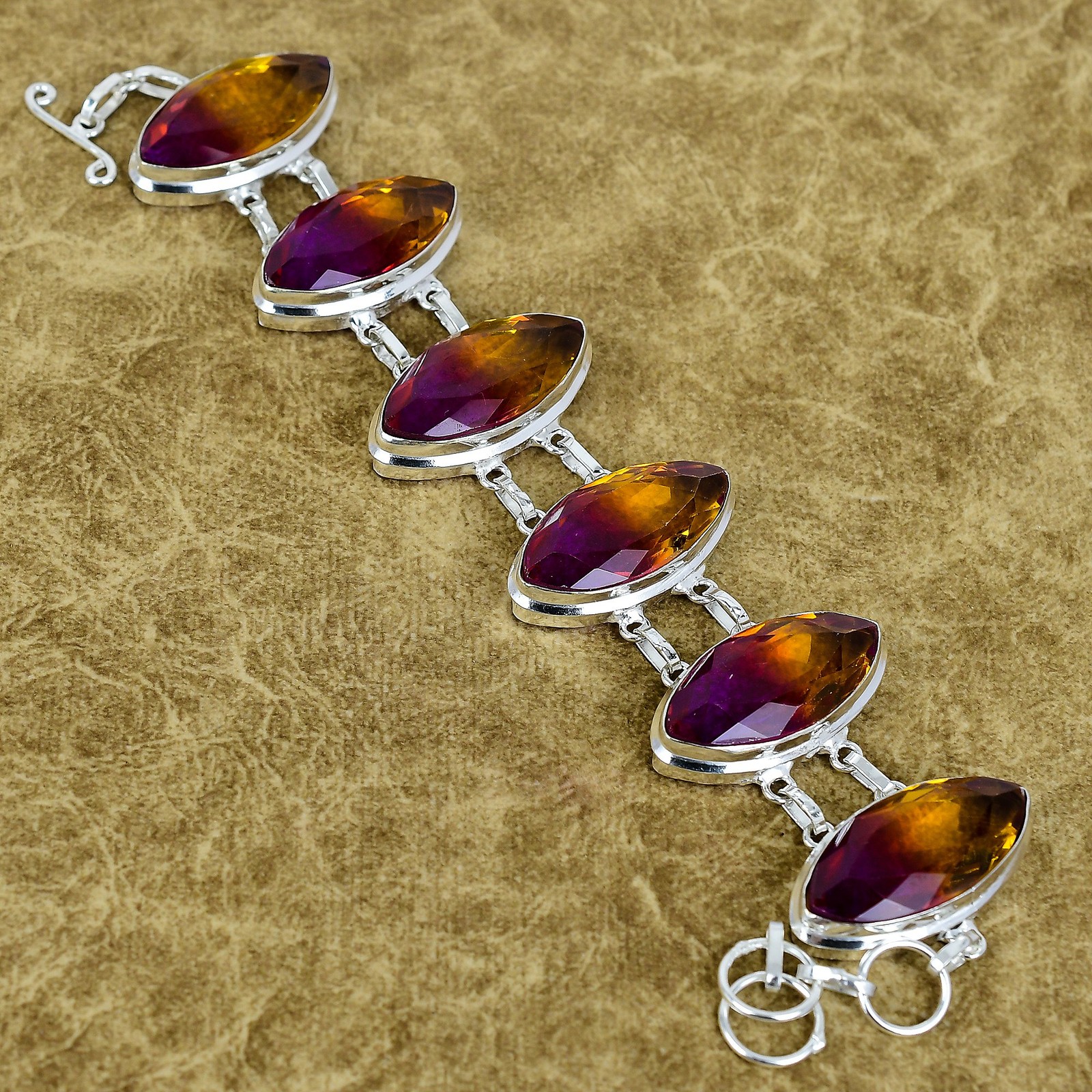 Natural Ametrine Gemstone Bracelet 925 Sterling Silver Handmade Marquise Jewelry