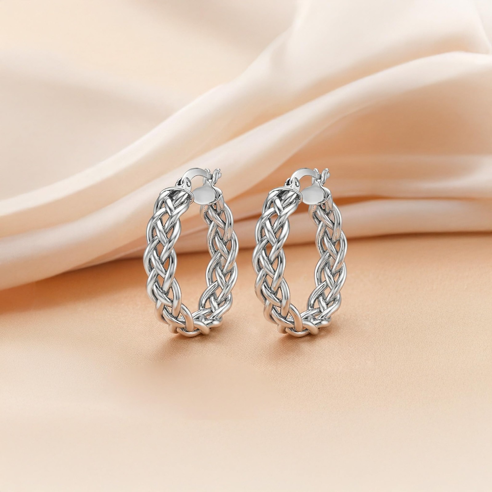 925 Sterling Silver Post Lightweight Twisted Rope Hoop Earrings for Women 23 mm
