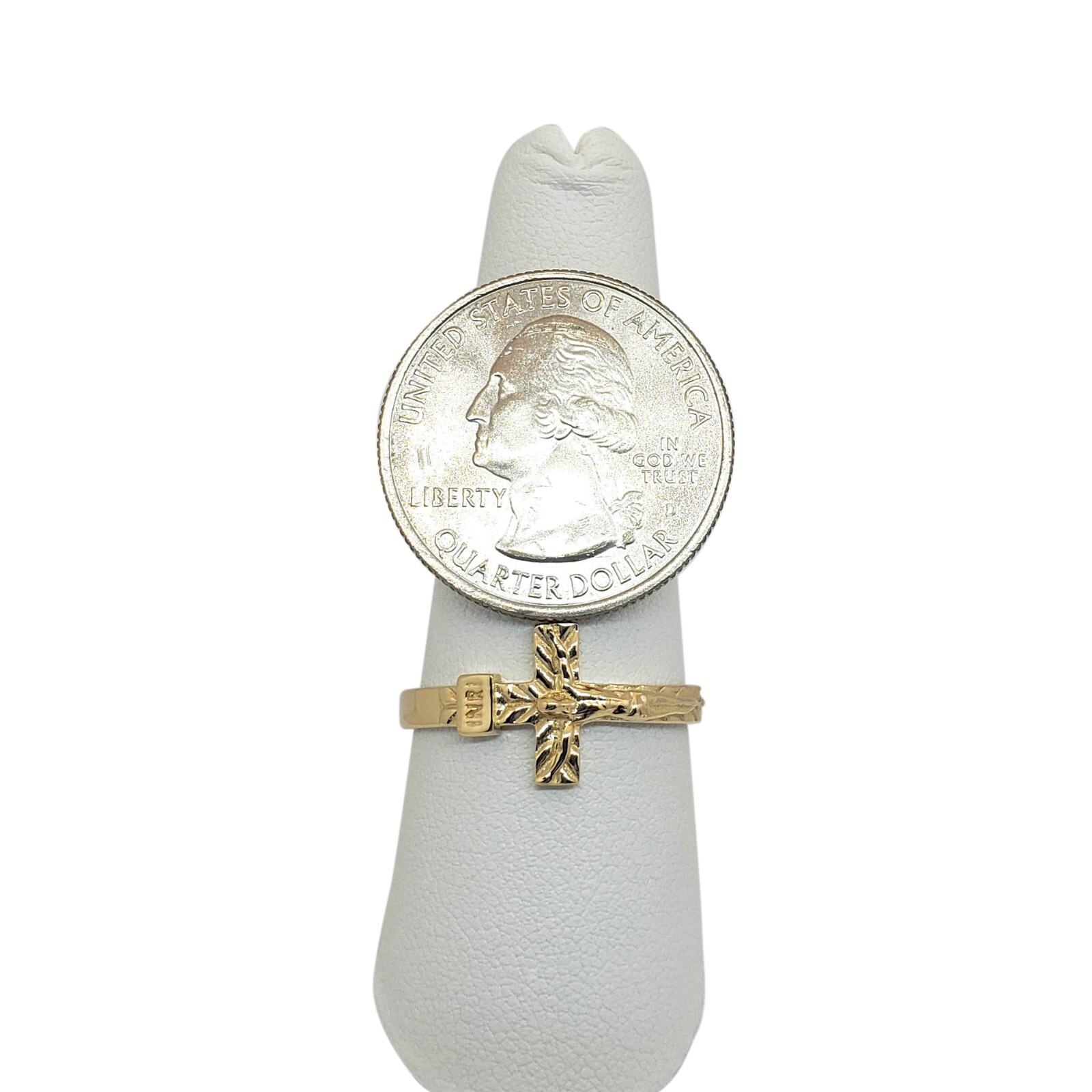 Solid 18K Yellow Gold Cross Ring, Sizes 3 – 12, Crucifix, INRI