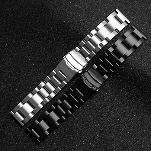 Solid Stainless Steel Watch Band 20 22 24 26mm Brushed Strap Double Lock Clasp