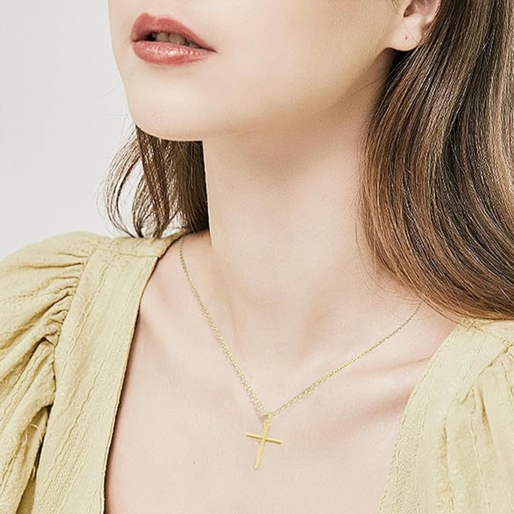 Simple Silver Gold Plated Cross Pendant Necklace Women Men’s Jewelry Gift