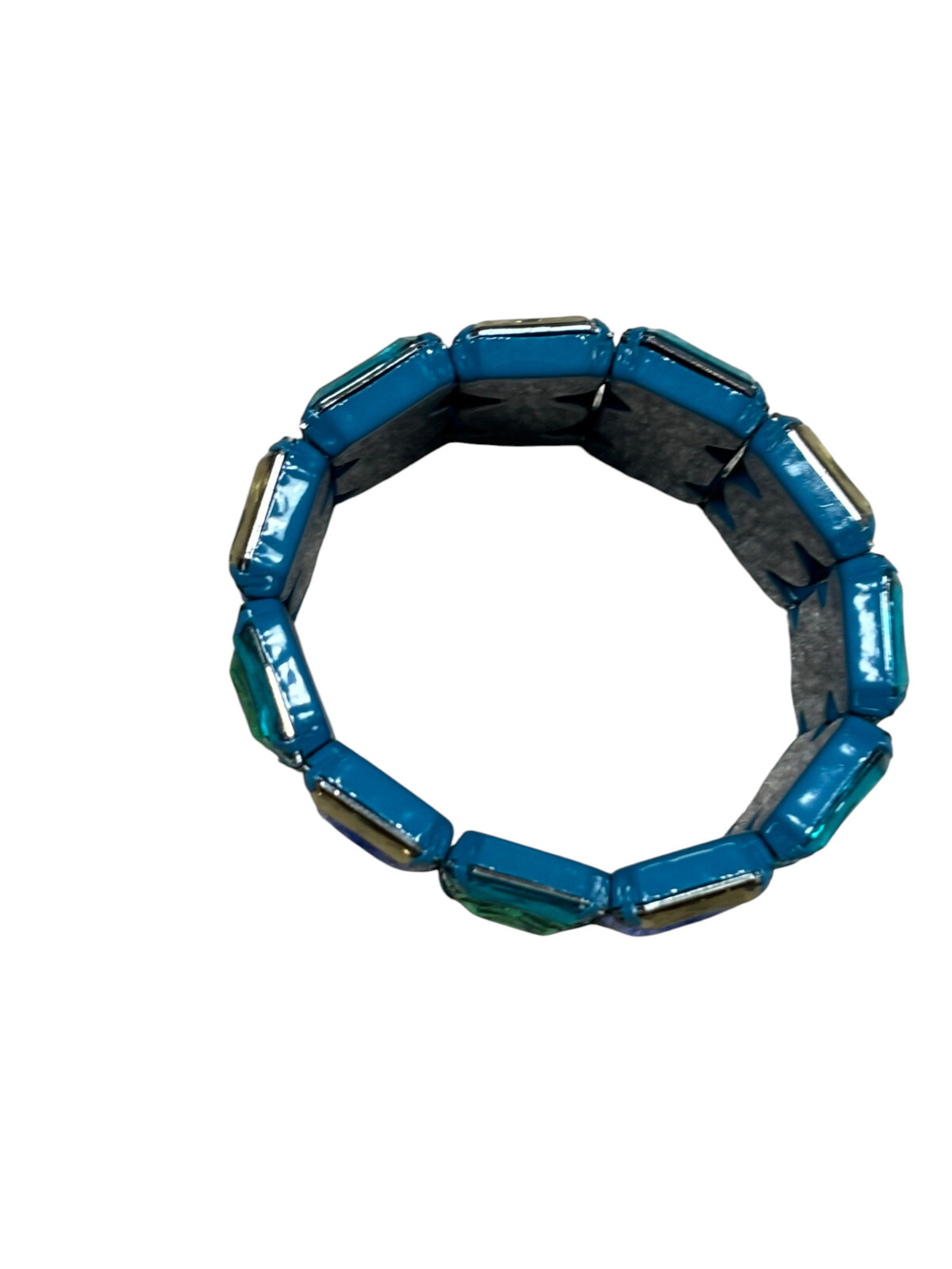 Multi Blue Green Faceted Lucite Gem Stud Wide stretch Bracelet