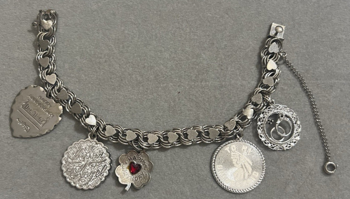1960’s Vintage Sterling Silver Charm Bracelet Anniversary Birthday Wedding