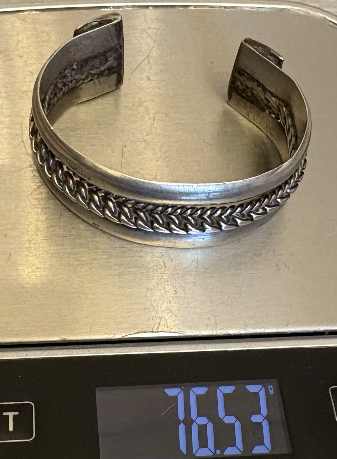 Vintage Egyptian 925 Sterling Silver Twisted Cable Cuff Bracelet 1-1/8″ Wide 76g