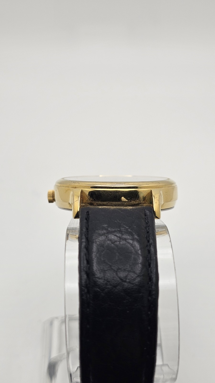 Carriage Day Date Gold Tone Case 35 MM Indiglo White Dial Black Leather Watch