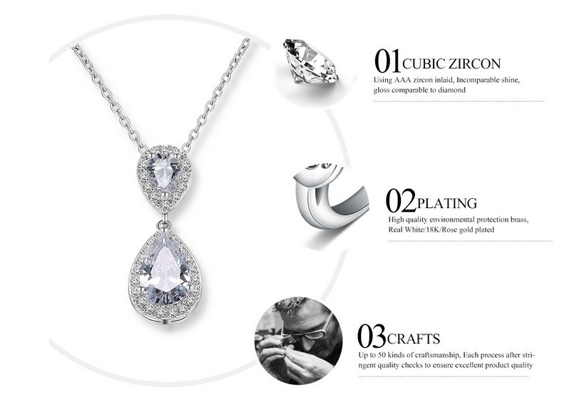Bridal Wedding Rhodium plated Silver Cubiz Zirconia Pendant Necklace 18+2″ K56