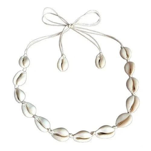 Cowrie Shell Choker Boho White String Necklace Surfer Beach Conch Puka, Hawaiian