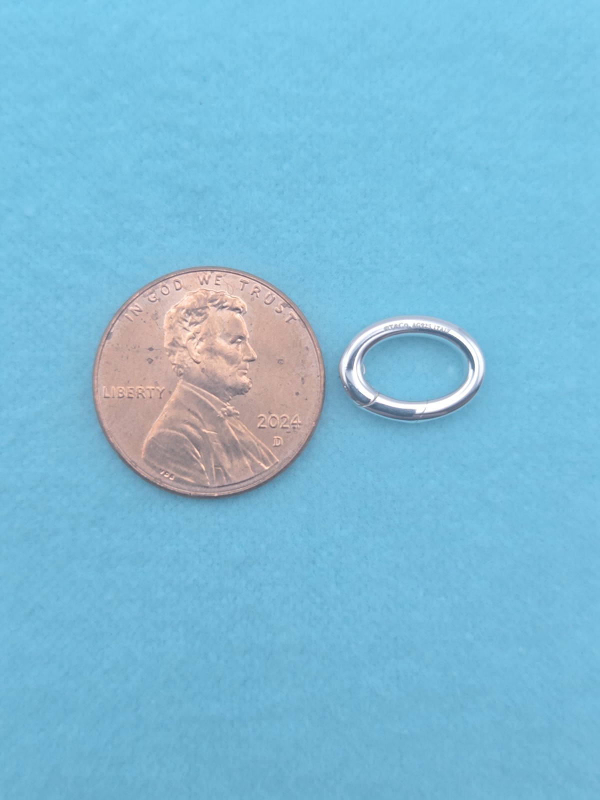 Tiffany & Co. Blue Enamel Oval Link Jump Ring Clasping Charm Extender Clasp