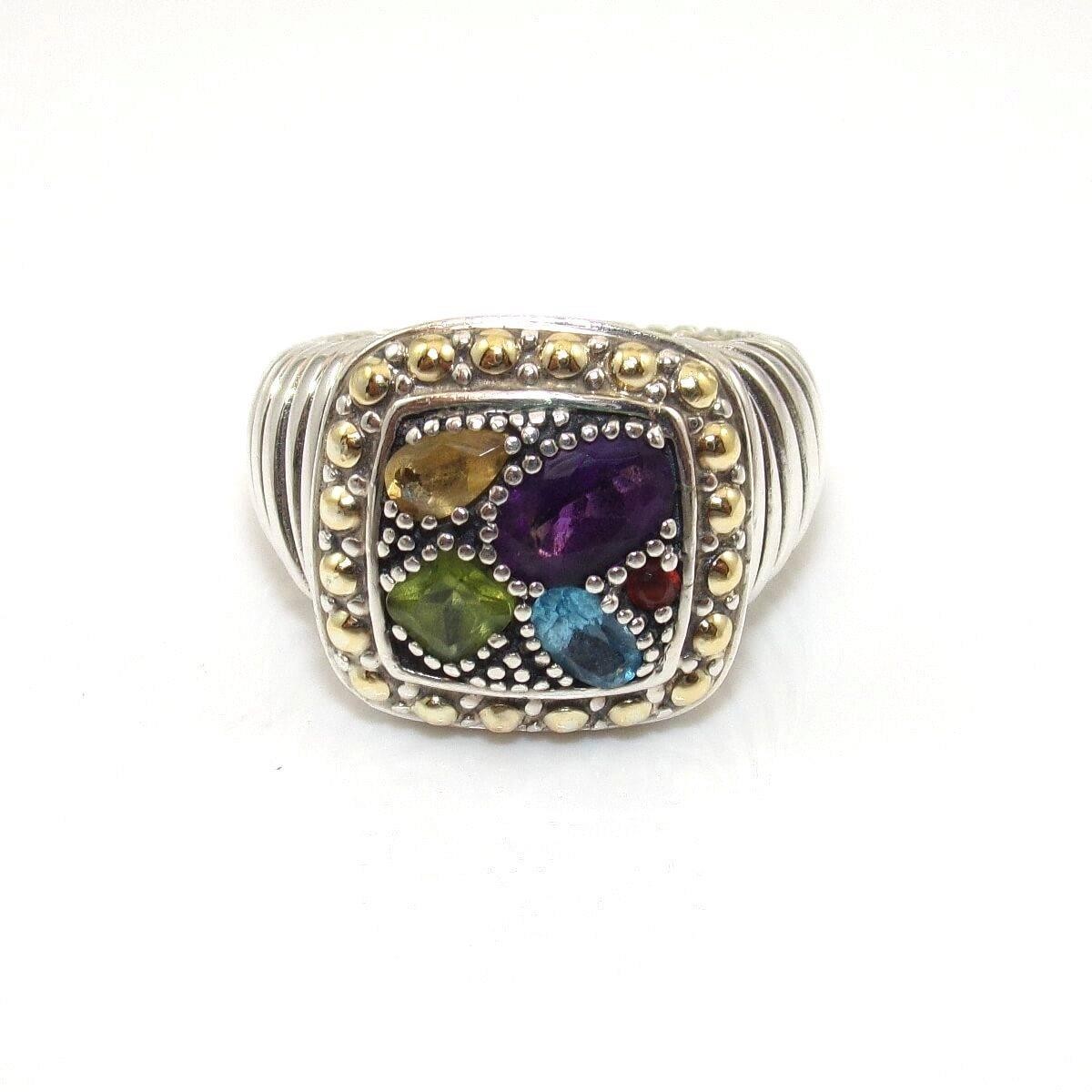 Effy Balissima Sterling Silver 18K Yellow Gold Multi Gemstone Ring Size 4.5