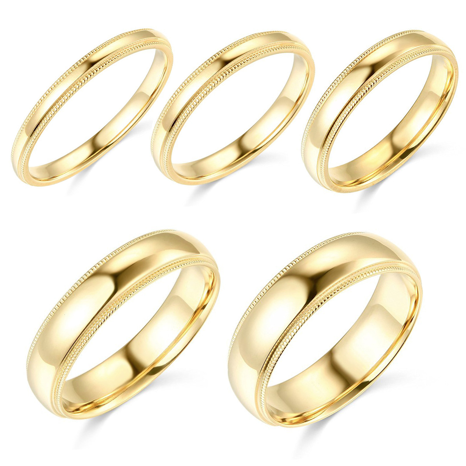 10K Yellow Gold 2mm 3mm 4mm 5mm 6mm Comfort Fit Men Women Milgrain Wedding Band