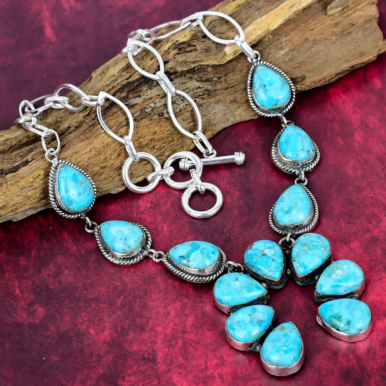 Blue Turquoise Gemstone Handmade 925 Sterling Silver Jewelry Necklace For Her