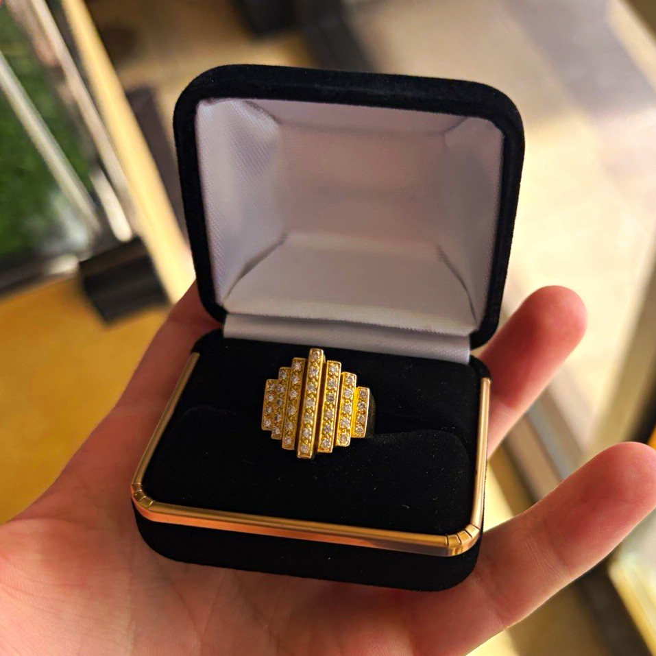 18k Gold 21+ Grams Multi-Row Round Diamonds HEAVY pinky Ring Size 4 GORGEOUS!