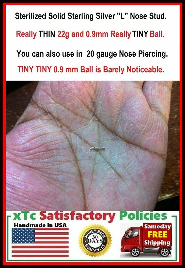 TINY TINY TINY (Only0.9mm) SMALLEST BALL 22g Sterilized Nose “L” Stud.