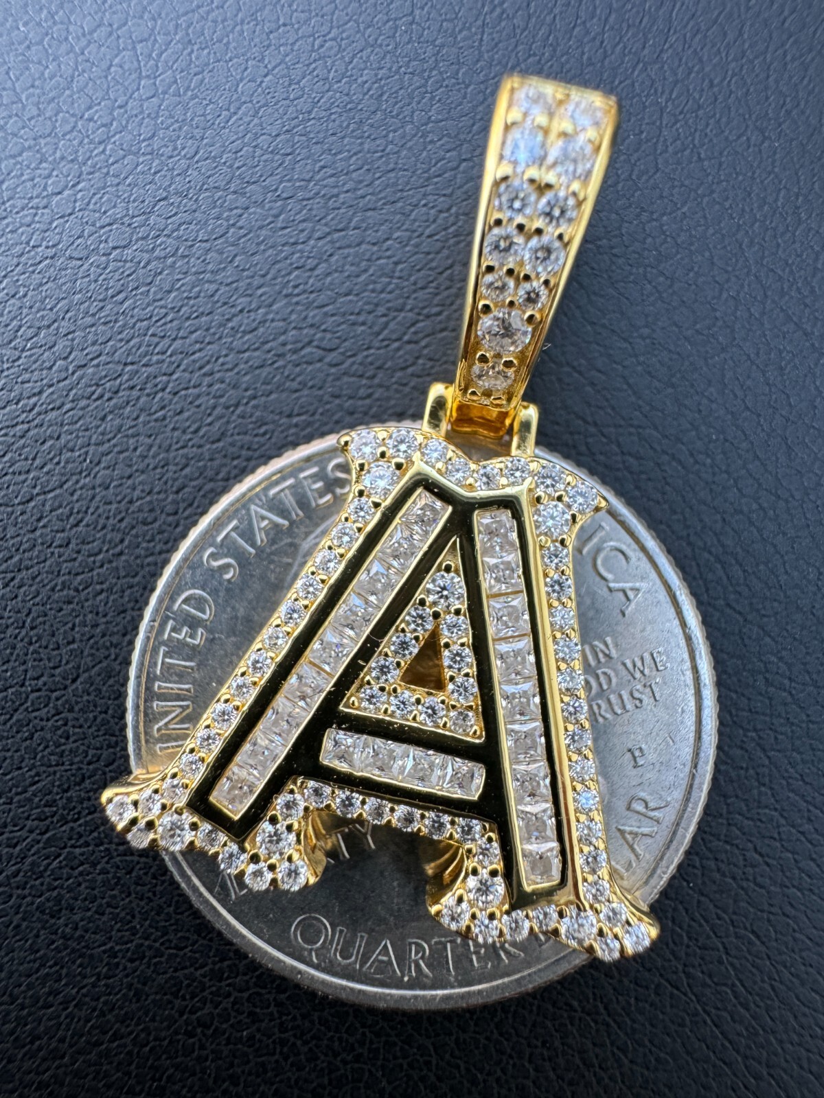 Moissanite Gothic Small Initial Letter 925 Silver / Gold Pendant Iced Necklace