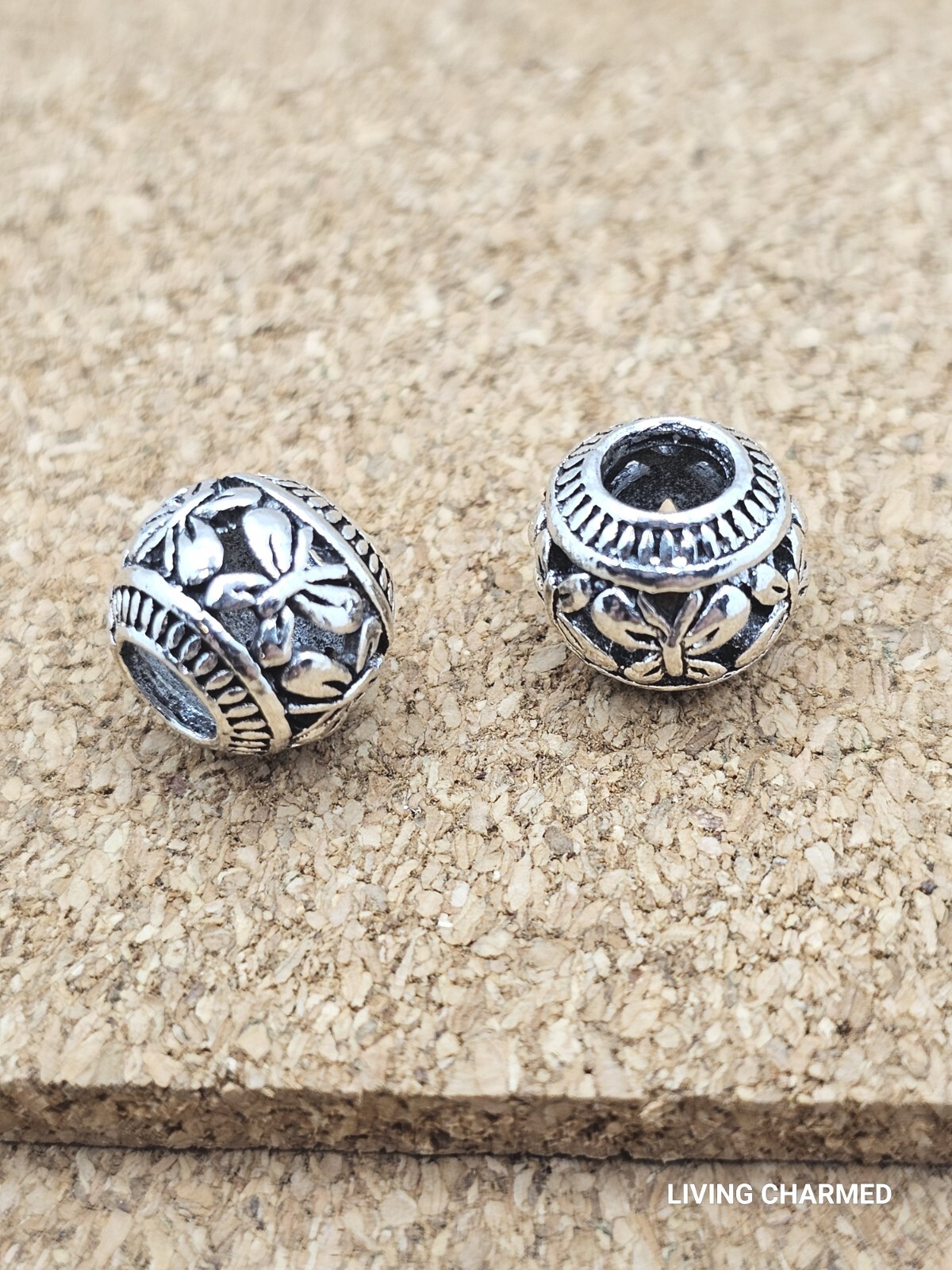 2 Authentic Butterfly Silver Spacer European Charm Beads