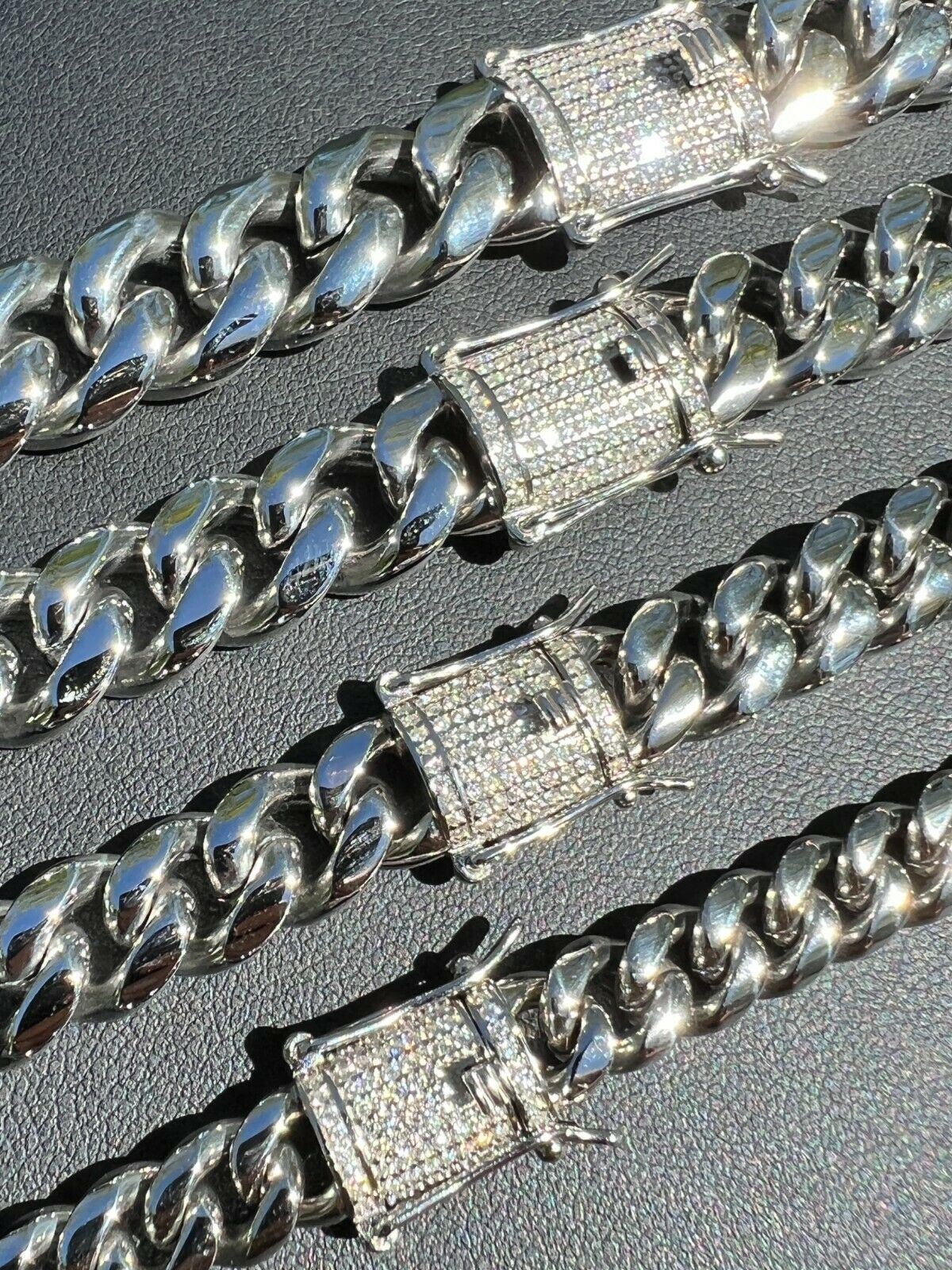 Miami Cuban Link Stainless Steel Chain Necklace Iced MOISSANITE Clasp Hip Hop