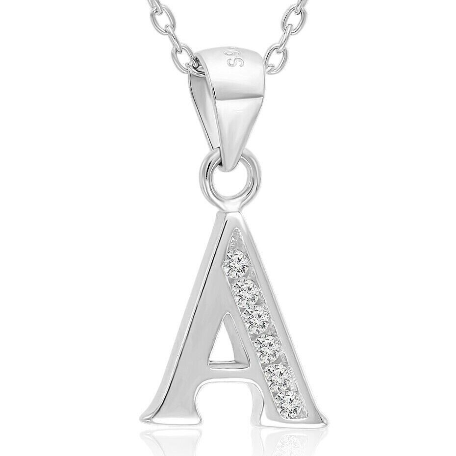 925 Solid Sterling Silver Initial Letter Alphabet Pendant Charm Necklace 16″ 18″