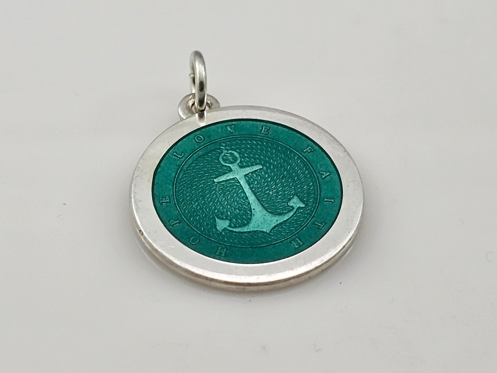 Anchor Hope Love Faith Dark Green Enamel 925 Sterling Silver Pendant 27mm