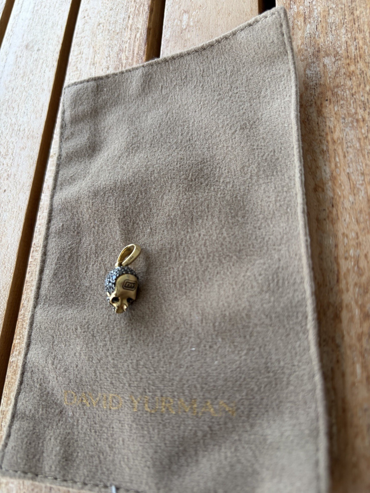 David Yurman Skull Charm Pendant Pavé Metal 18k Gold w/ Black Stone