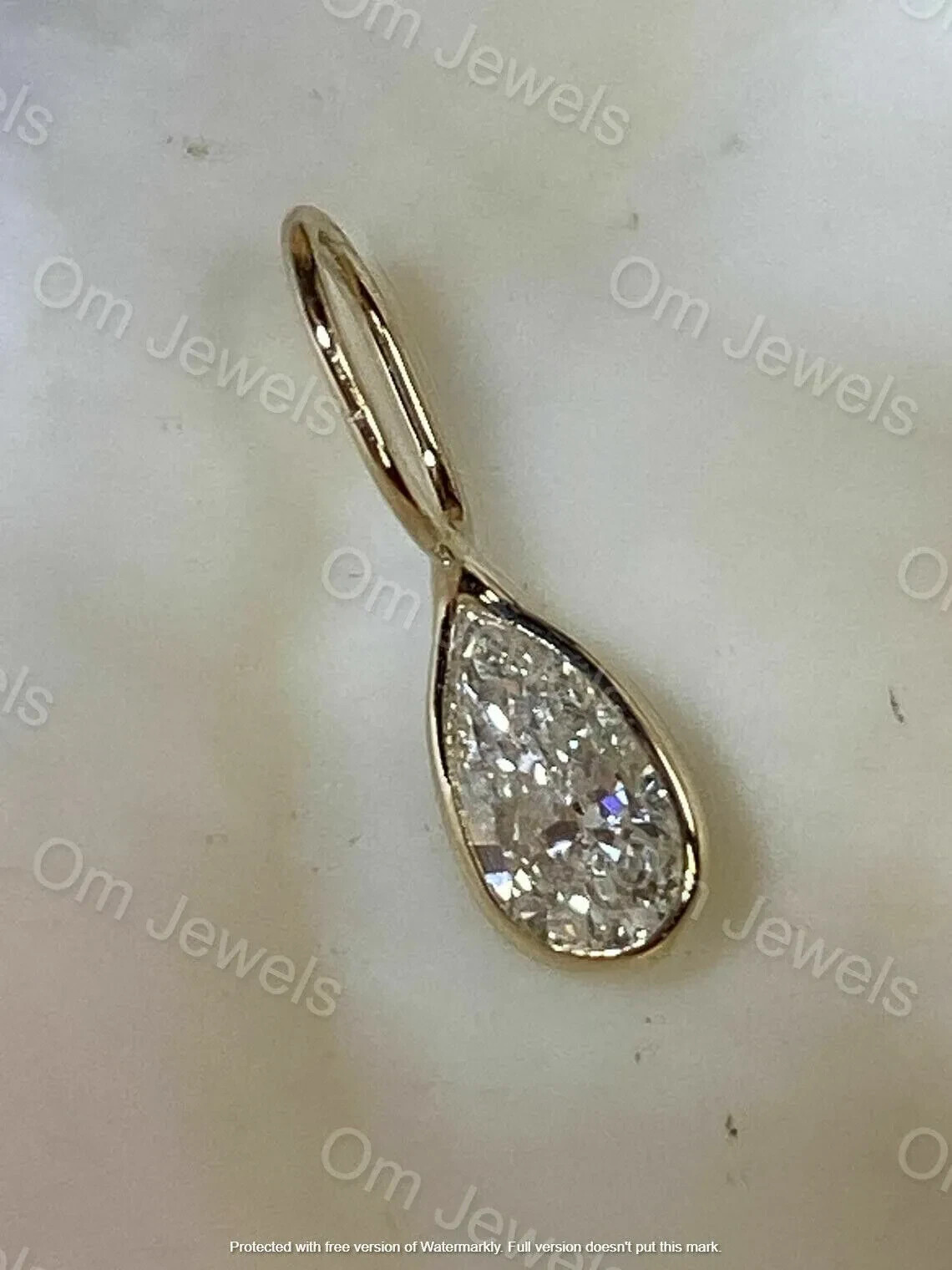 2Ct Pear Cut VVS1 Diamond Solitaire Pendant 14K Yellow Gold Finish