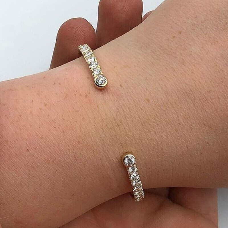 3CtRound Lab Created Diamond Women’s Cuff Bangle Bracelet 14K Yellow Gold Finish