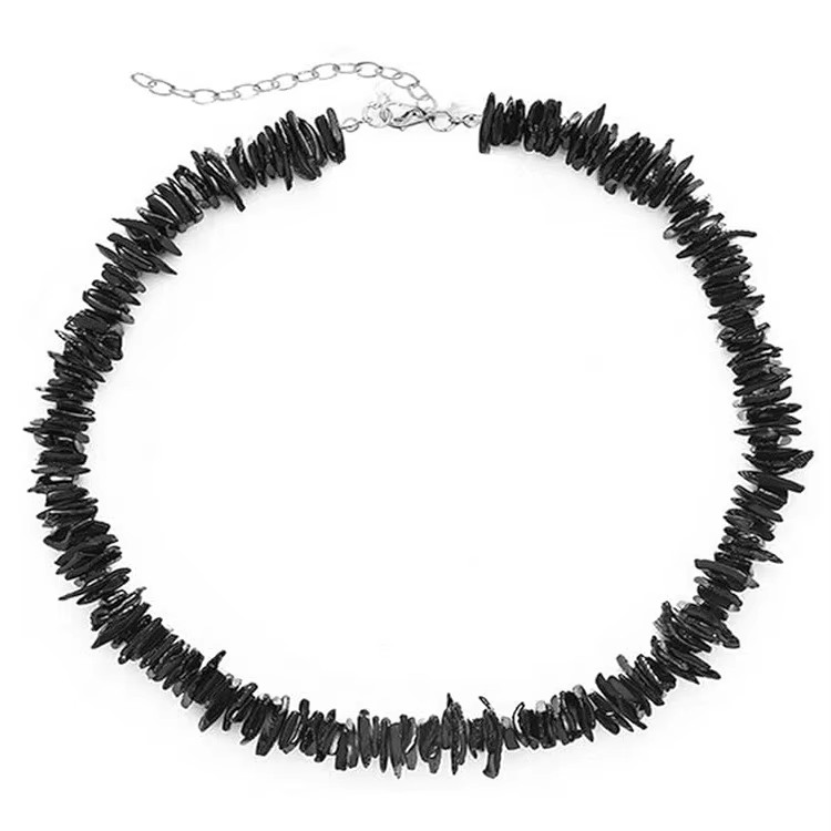 Black Puka Shell Necklace – Hawaiian Style Clam Chip Surfer Necklace 16 in-19 In