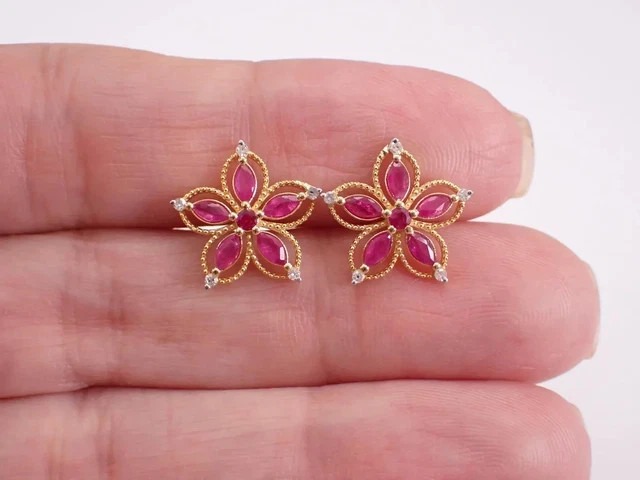 2Ct Marquise Lab-Created Red Ruby Push Back Stud Earrings 14K Yellow Gold Plated