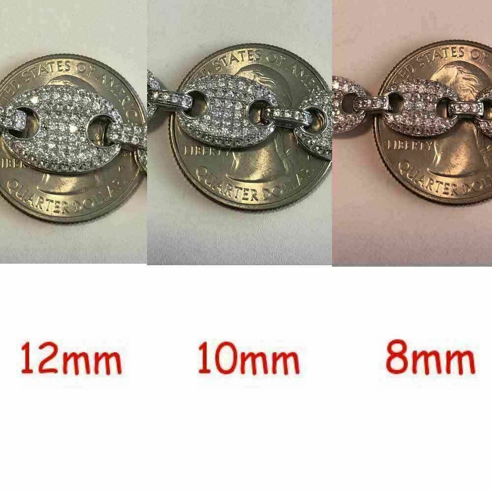 Solid 925 Silver Mens Puffed Mariner Link Chain CZ Hip Hop Iced
