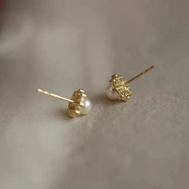 Natural White Pearl 2.00Ct Round Cut 14K Yellow Gold Plated Halo Stud Earrings