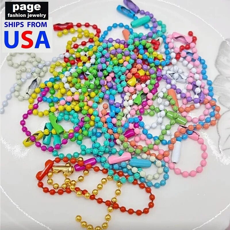 5 Pcs 4″- 2.4mm Colorful Chains Metal Ball Chain Keychains for Extensions, Tags