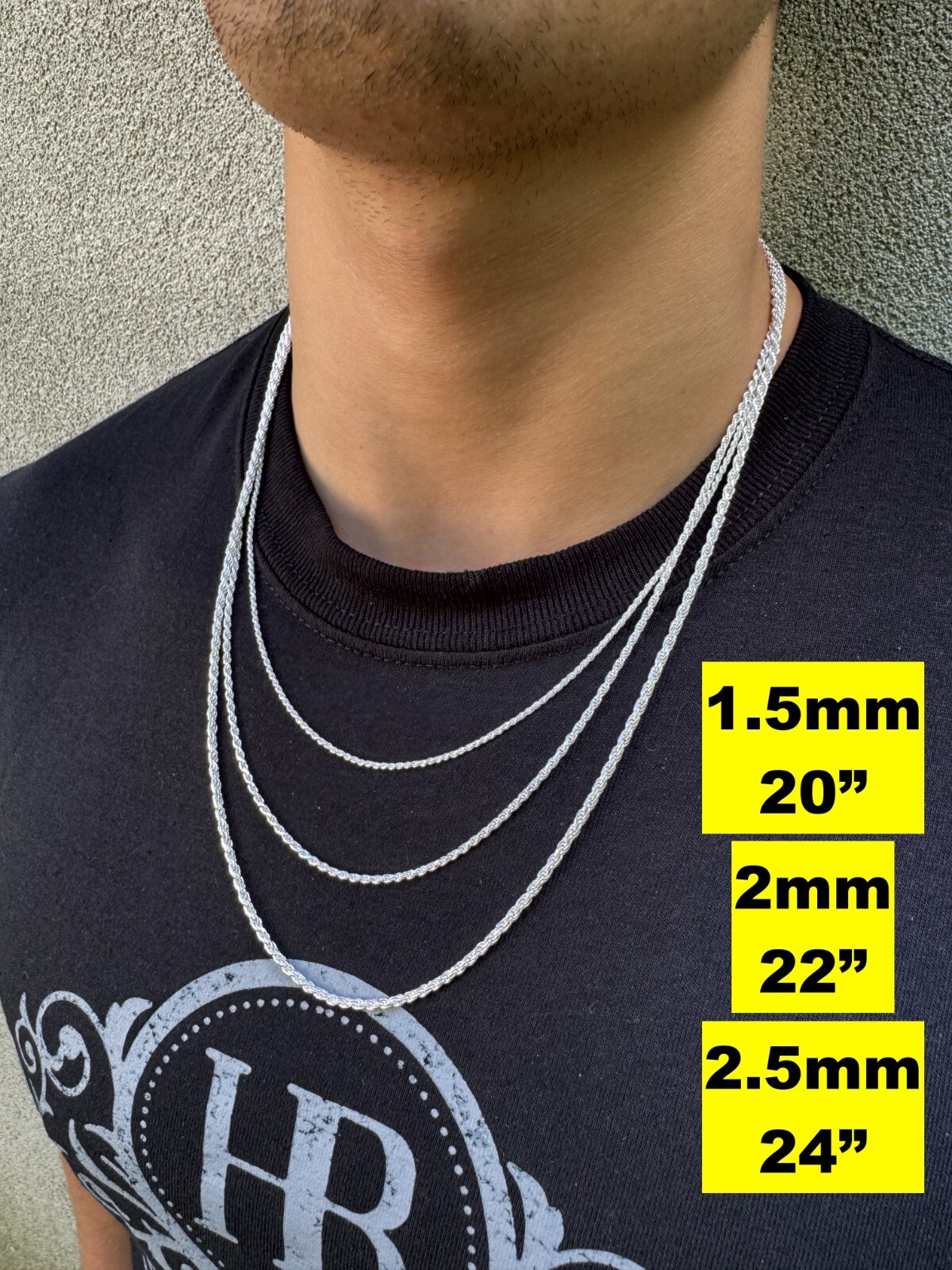 Men’s Women’s Real Solid 925 Sterling Silver Rope Chain 1.5-5mm 16″-30″ ITALY