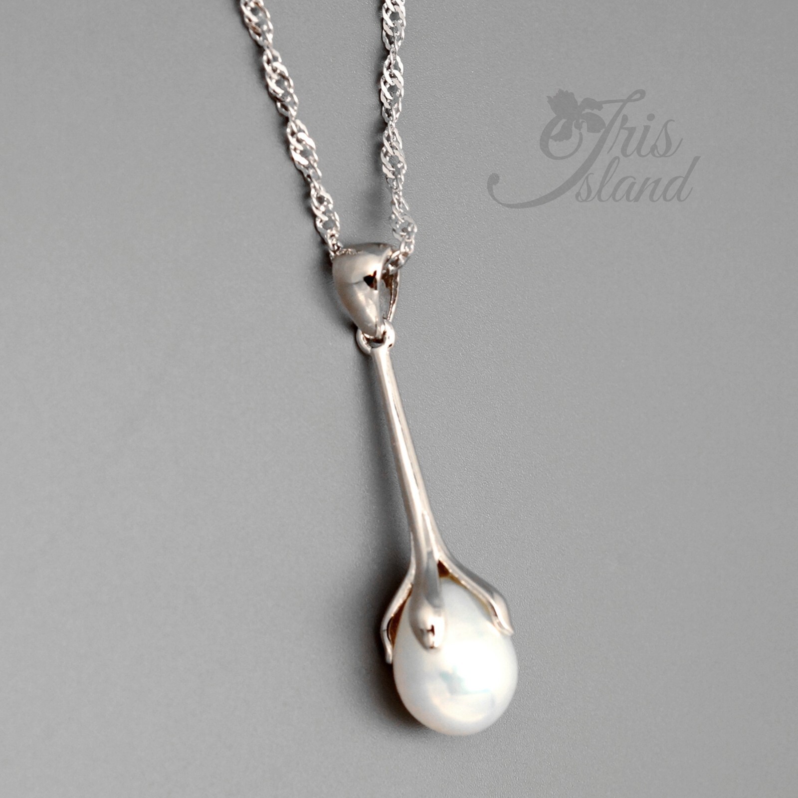 Women Cultured Freshwater Pearl Sterling Silver Pendant 18″ Chain Necklace 57