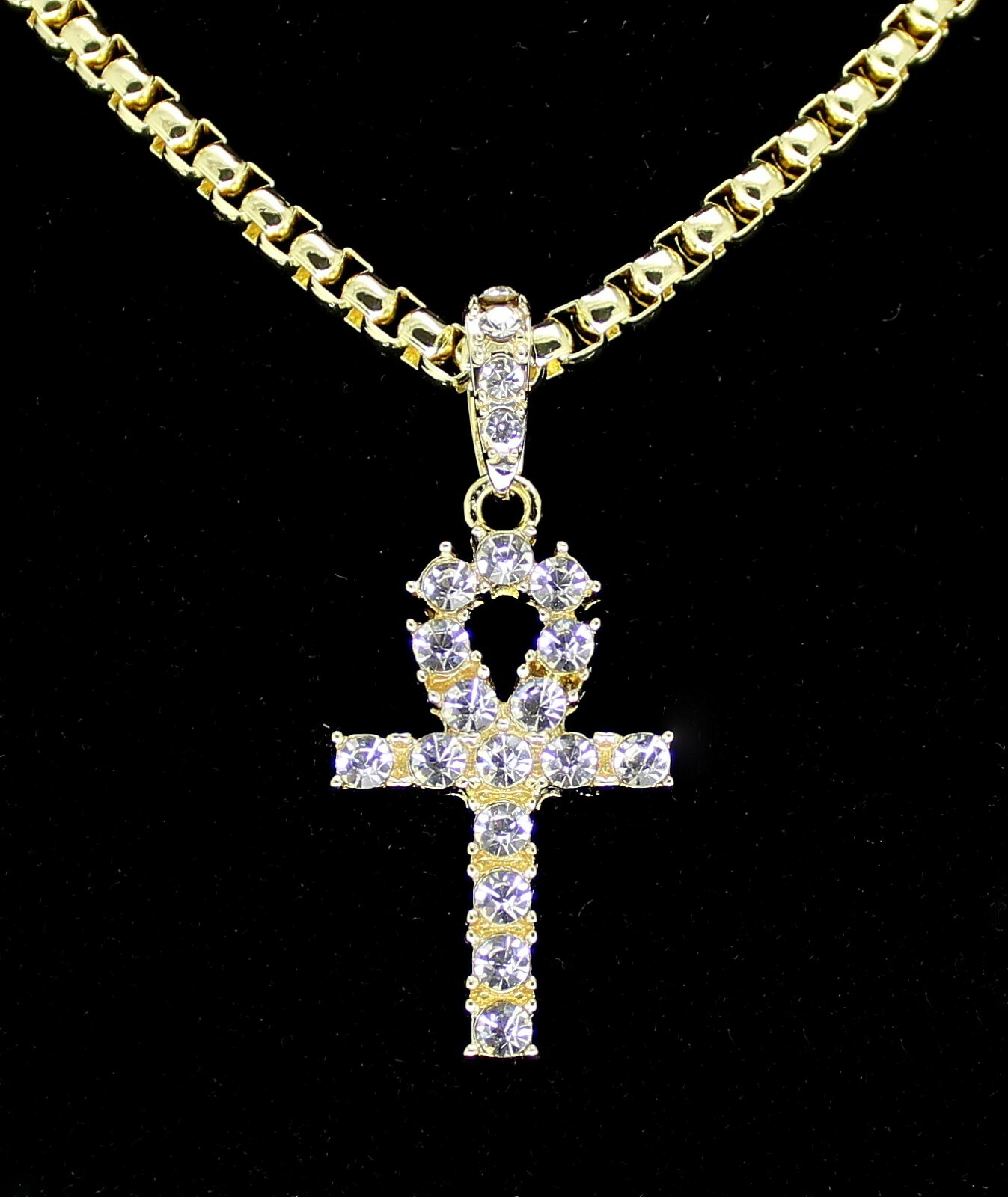 Men Women Iced Ankh Cz Pendant 14k Gold Plated with Venetian Necklace Hip Hop