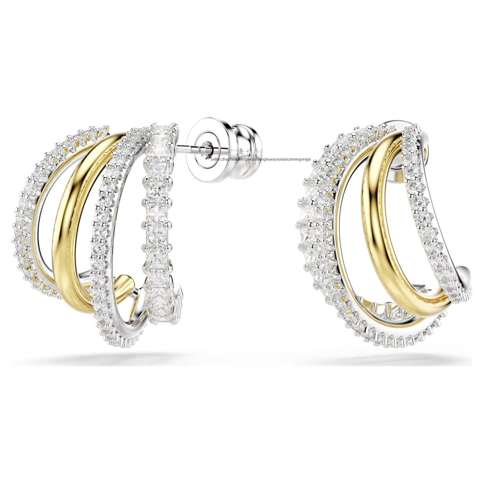 Hyperbola White Mixed Metal Finish Hoop Earrings Mini Cuts New