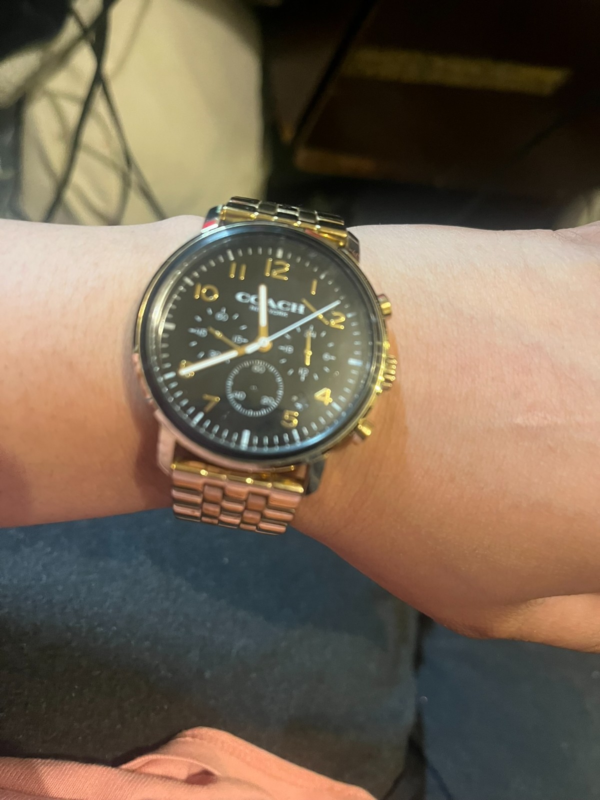 Coach New York Gold-Tone Chronograph Women’s Watch | Black Dial | Stainless Stee