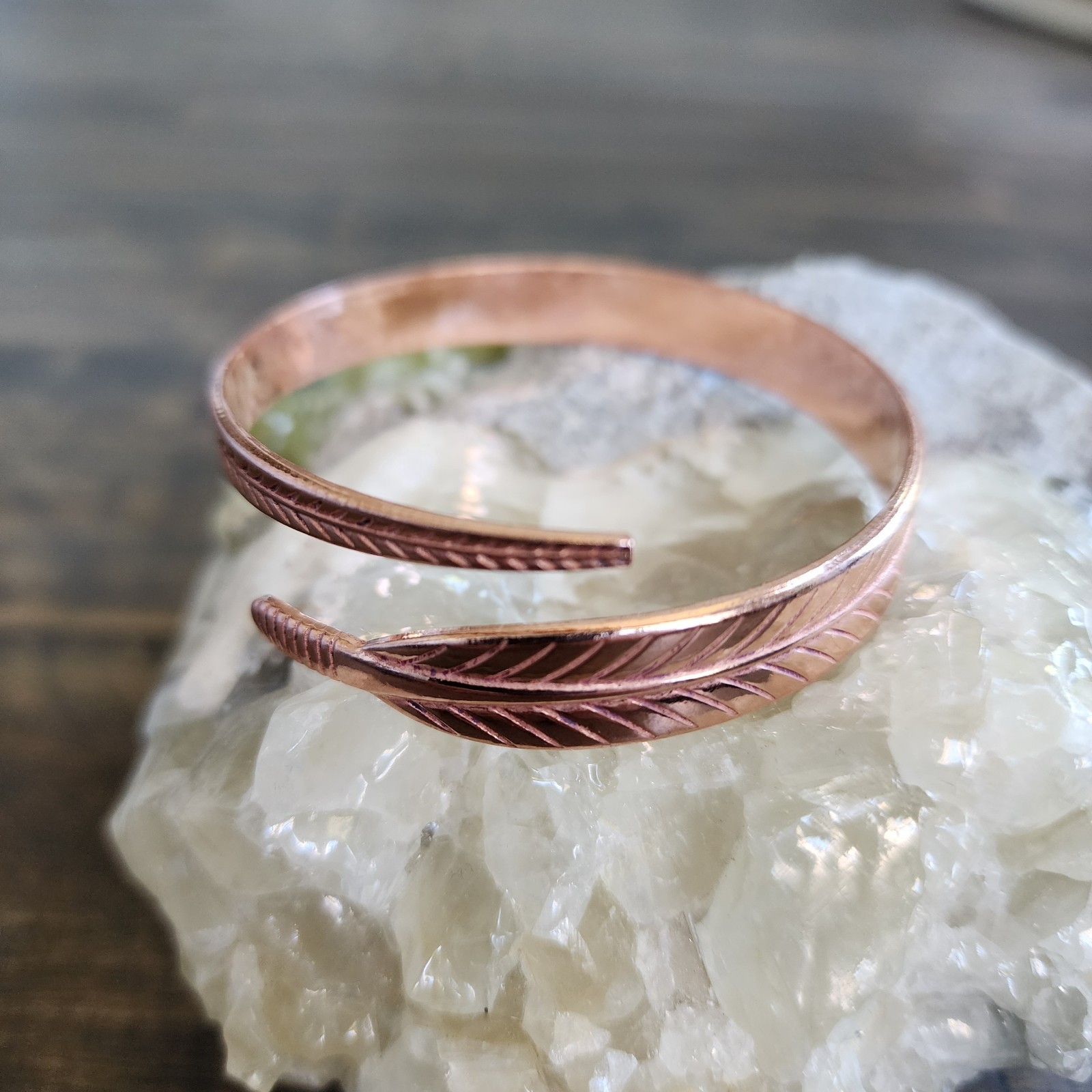 Pure Copper Feather Bracelet Bangle Adjustable 10 mm Wide 20g Open Cuff