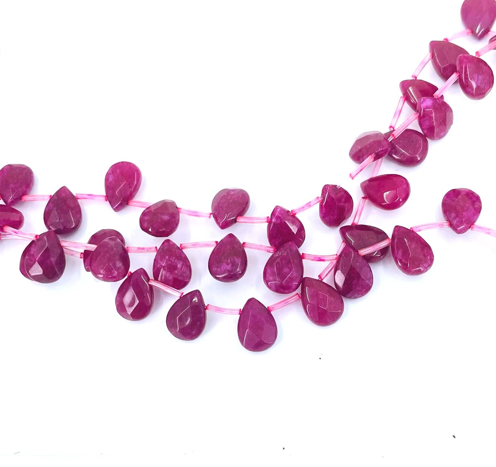 14x10mm Ruby / Raspberry JADE Faceted Briolette teardrop Beads (6 mpcs)