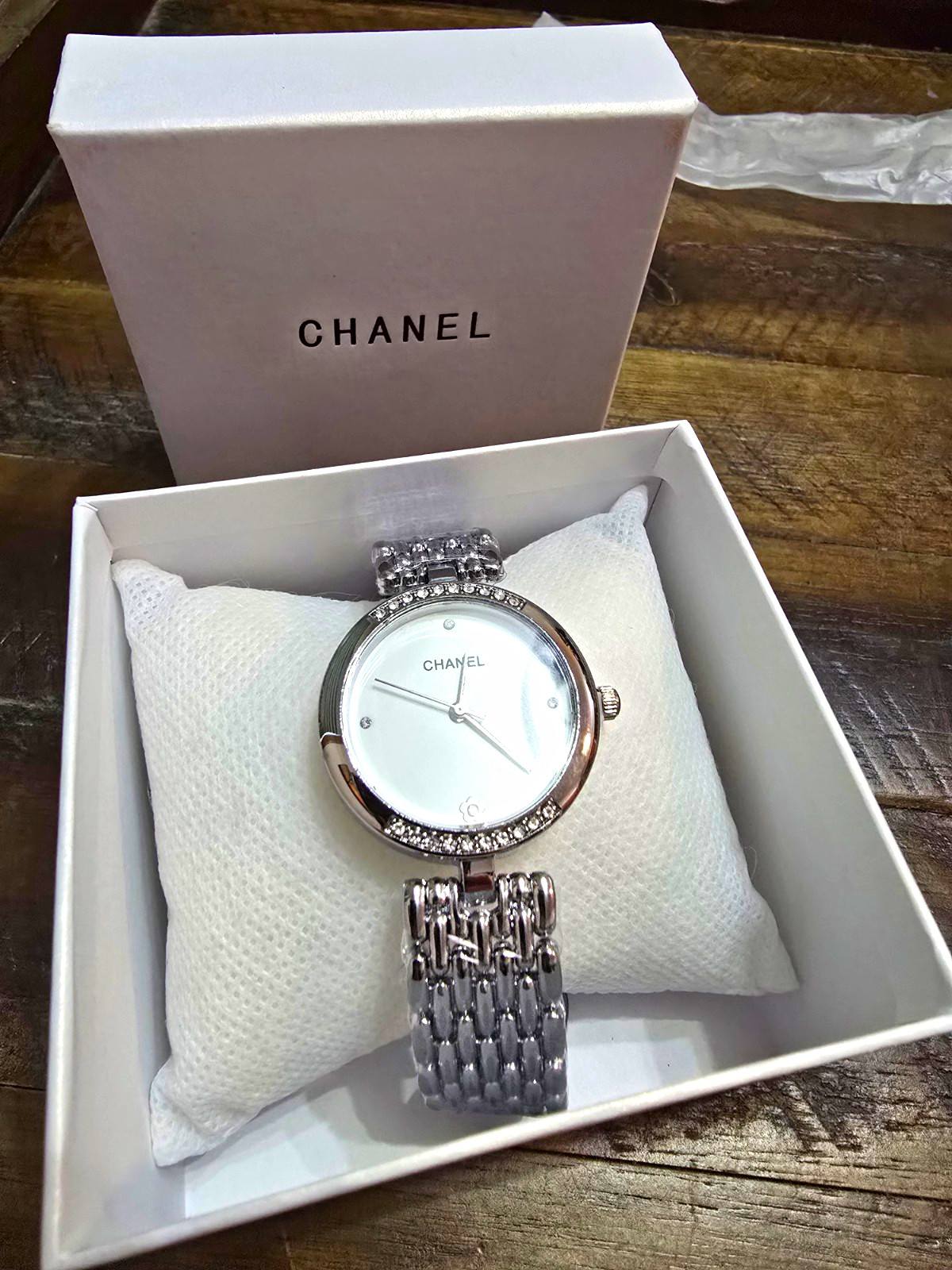 CHANEL Première Women’s Silver Quartz Diamond Markers Round Bracelet Watch Box