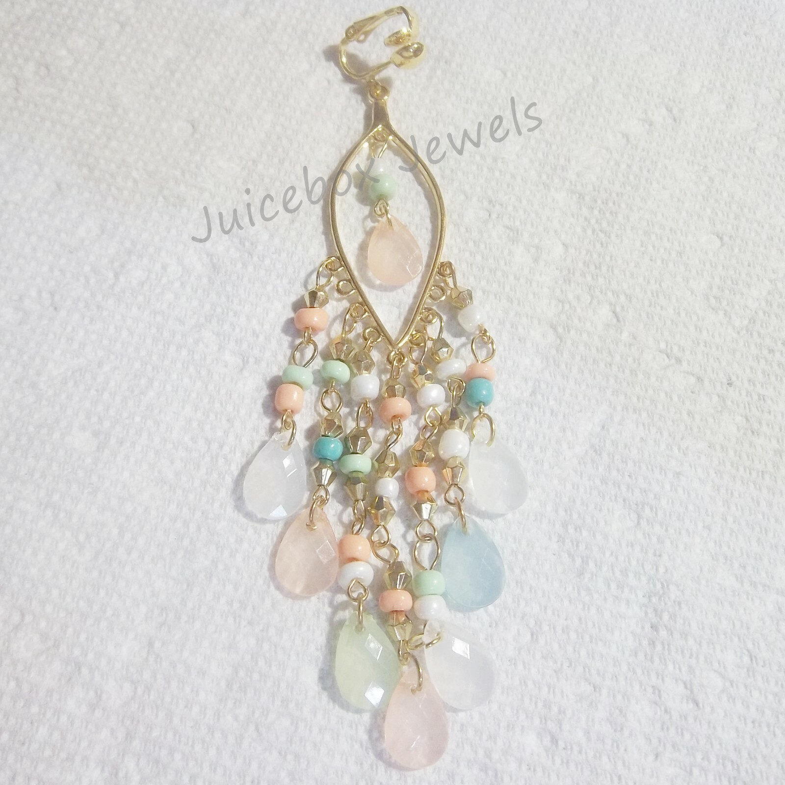 CLIP ON 4″ Chandelier Teardrop Dangle Non-Pierced Long Earrings 1 Pair