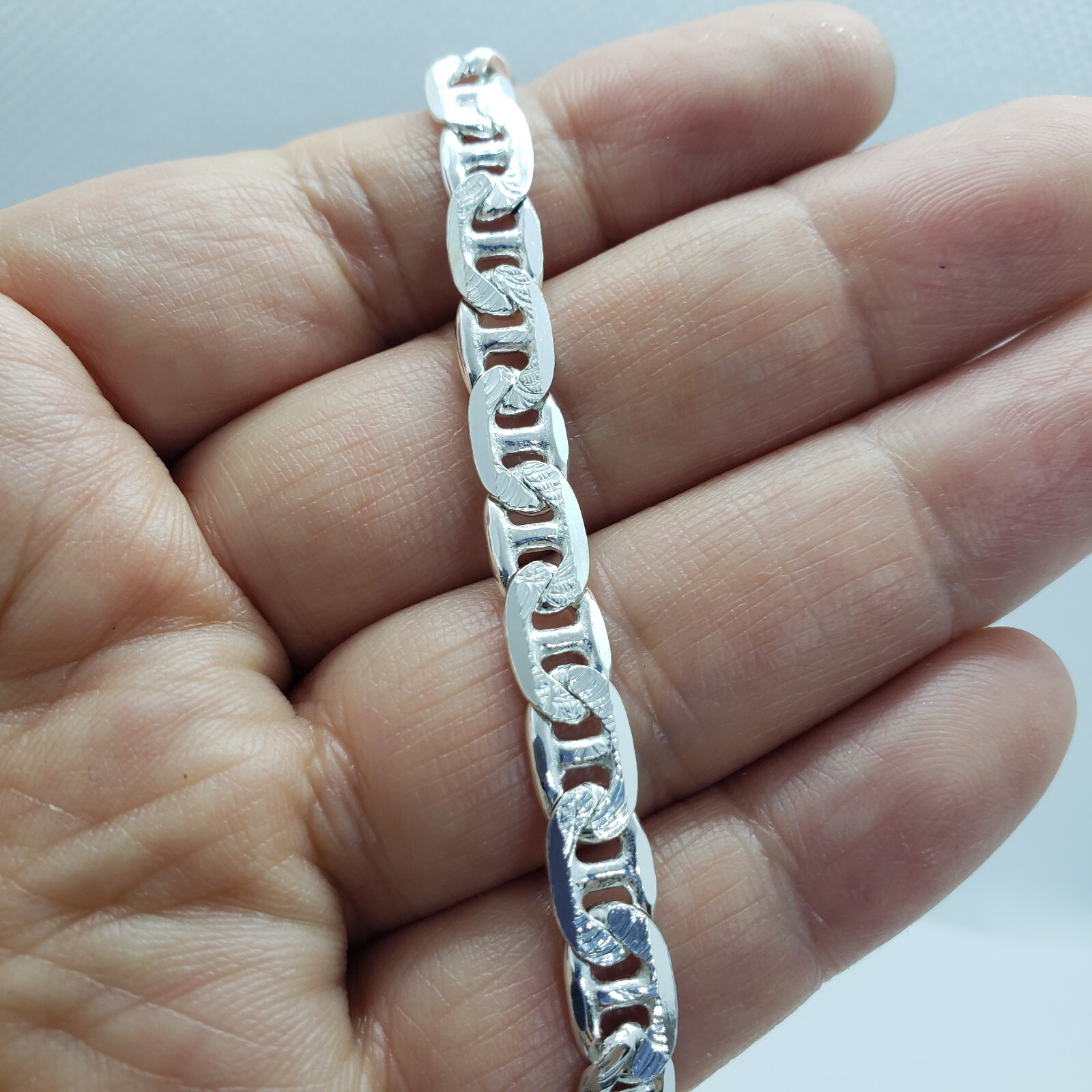 Sterling Silver D/C Flat Mariner Link Chain Necklace Bracelet 6.4 mm 7-30 inch
