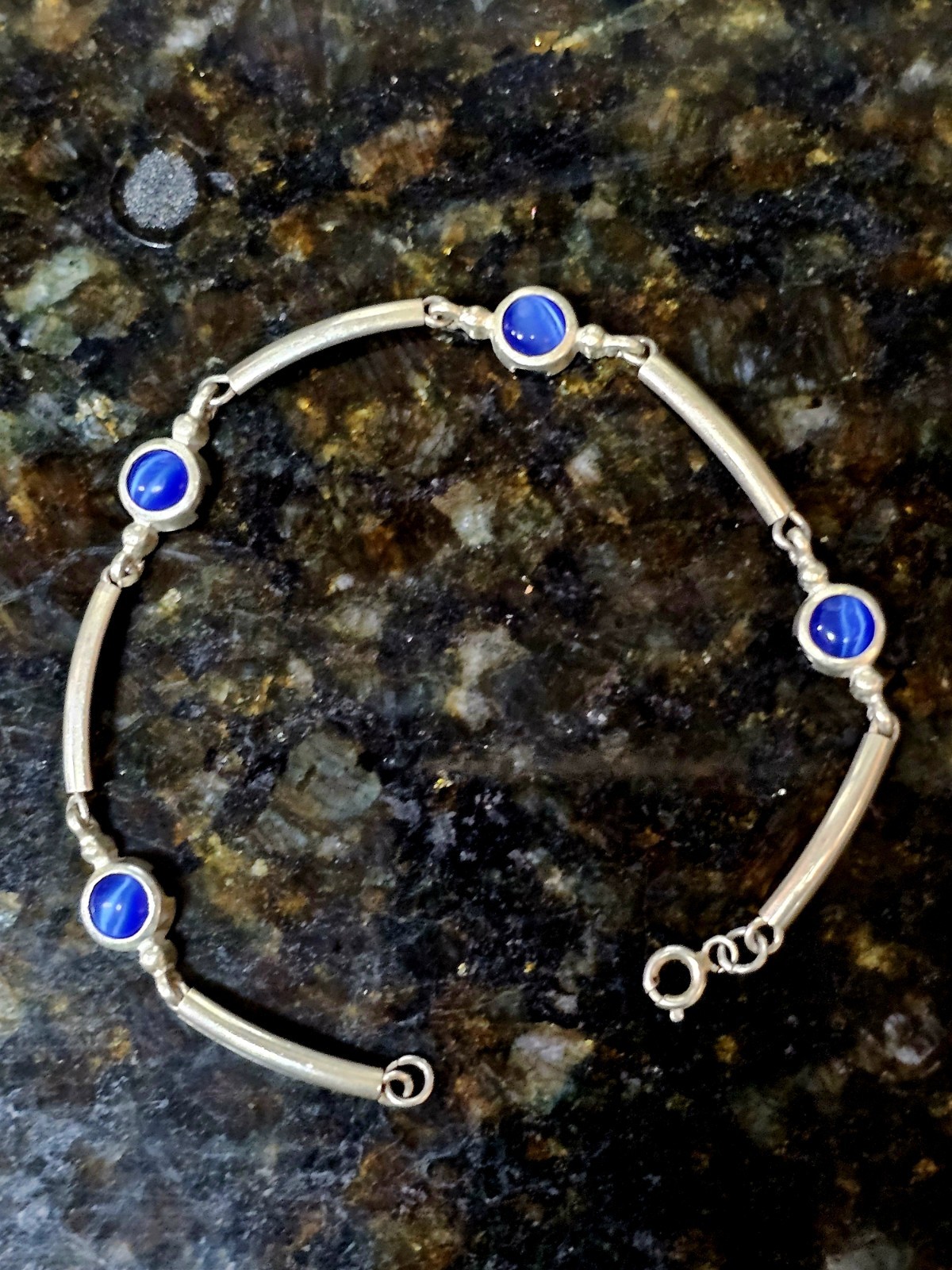 925 Sterling Blue Cat’s Eye Link Bracelet 7.7 Gram