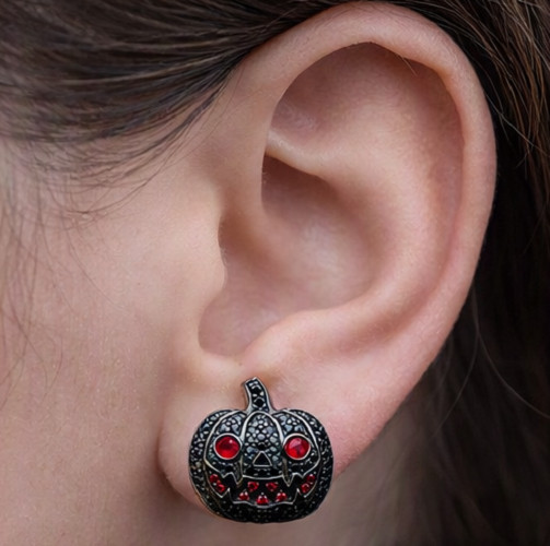 2ct SimulatedBlack Onyx/Ruby Helloween Laltrine Stud Earrings gold-plated silver