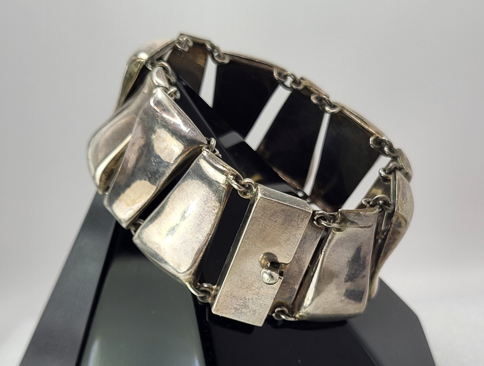 Taxco Mexico Thumbprint Bracelet Sterling Silver 925 SZ 6.5 Signed Stamped